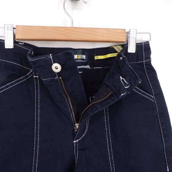 Maeve Anthropologie Wide Leg Pants Dark Blue Contrast Stitching High Waist Sz 25 - Picture 4 of 11